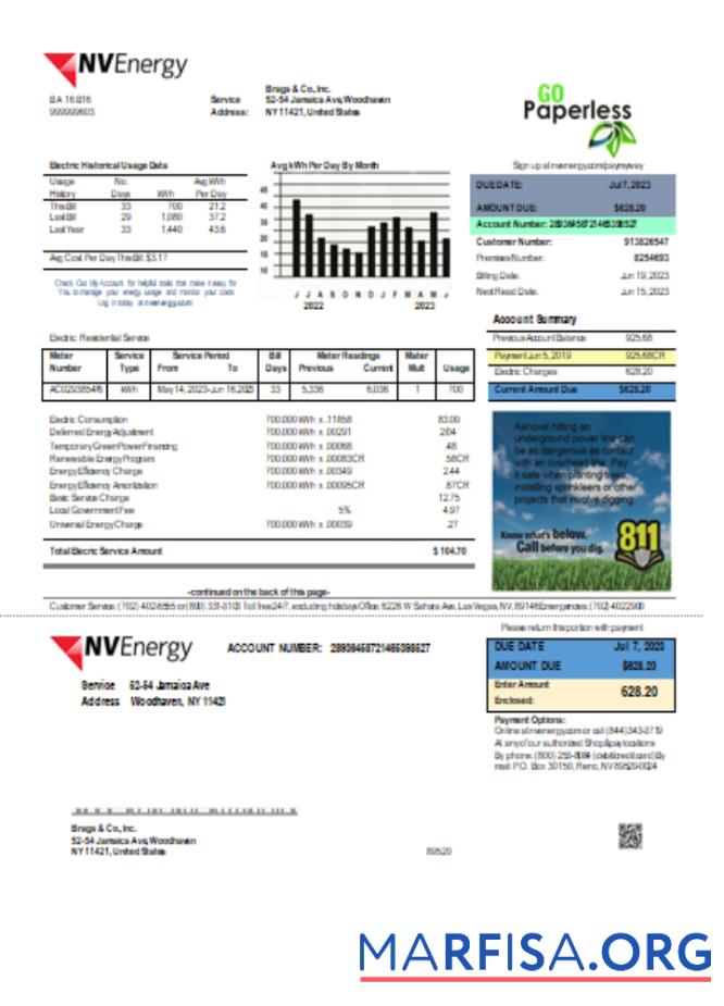 Realistic Nevada NV Energy utility business bill, SCR example